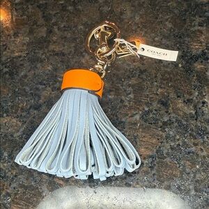 Coach Orange and Blue Leather Tassel Key Holder
